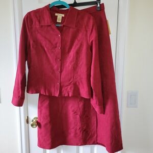 Bechamel Skirt Set Size Small Top 8 Skirt Rose‎ Red Embroidered Faux Suede